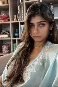 Mia Khalifa looking sad in green dress